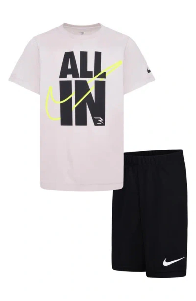3 Brand Kids' Dri-fit All In Short Sleeve Shirt & Mesh Shorts Set In White