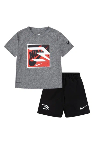 3 Brand Kids' Dri-fit Colorblock Logo T-shirt & Shorts Set In Gray