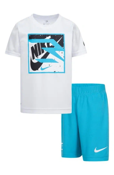 3 Brand Kids' Dri-fit Colorblock Logo T-shirt & Shorts Set In Chlorine Blue