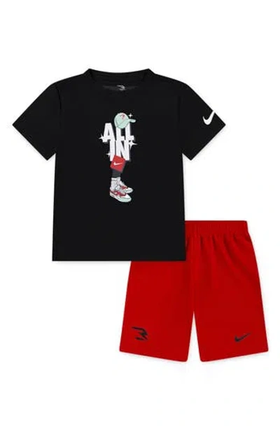 3 Brand Kids' Dri-fit Graffiti Lock Up Graphic T-shirt & Shorts Set In Black