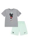3 Brand Kids' Dri-fit Graffiti Lock Up Graphic T-shirt & Shorts Set In Dark Grey Heather