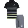 3 Brand Kids' Dri-fit Polo & Shorts Set In Black