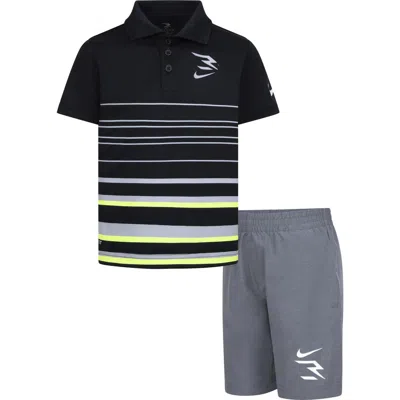 3 Brand Kids' Dri-fit Polo & Shorts Set In Black