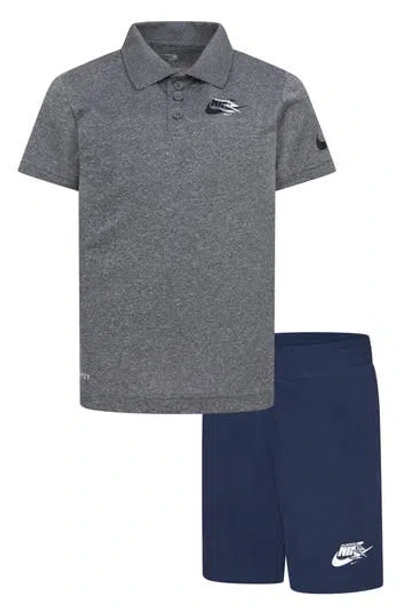 3 Brand Kids' Dri-fit Polo & Shorts Set In Midnight Navy