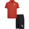 3 Brand Kids' Dri-fit Polo & Shorts Set In University Red