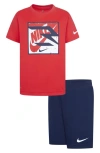 3 Brand Kids' Dri-fit T-shirt & Shorts Set In Action Red
