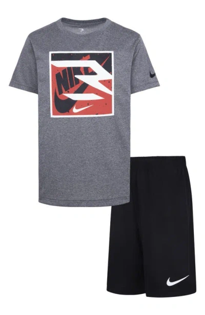 3 Brand Kids' Dri-fit T-shirt & Shorts Set In Carbon Heather