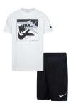 3 Brand Kids' Dri-fit T-shirt & Shorts Set In White
