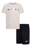 3 Brand Kids' Dri-fit Wordmark Logo T-shirt & Shorts Set In Desert Sand