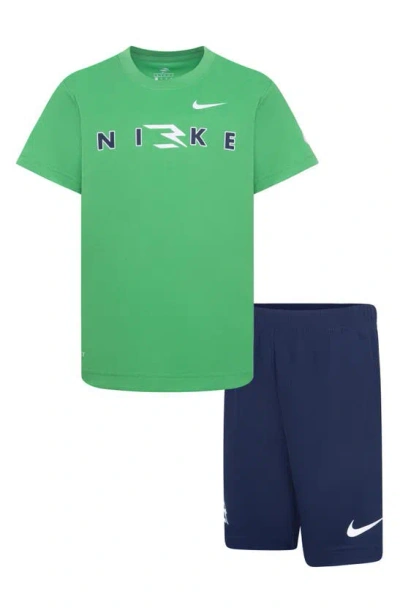 3 Brand Kids' Dri-fit Wordmark Logo T-shirt & Shorts Set In Hyper Verde