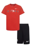 3 Brand Kids' Dri-fit Wordmark Logo T-shirt & Shorts Set In University Red