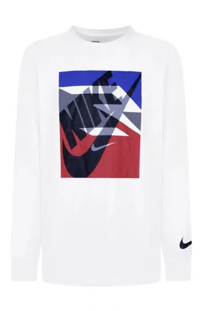 3 Brand Kids' Gradient Box Logo Long Sleeve T-shirt In White