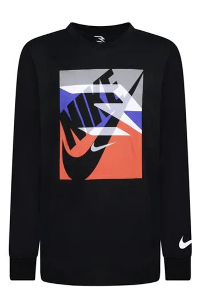 3 Brand Kids' Gradient Box Logo Long Sleeve T-shirt In Black