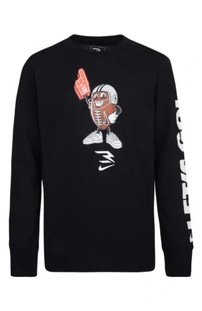 3 Brand Kids' Let's Go Ballers Long Sleeve Tee In Black
