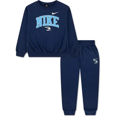 3 Brand Kids' Logo Fleece Sweatshirt & Joggers Set In Blue