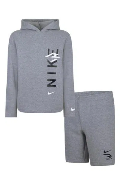 3 Brand Kids' Logo Pullover Hoodie & Shorts Set In Gehcarbon