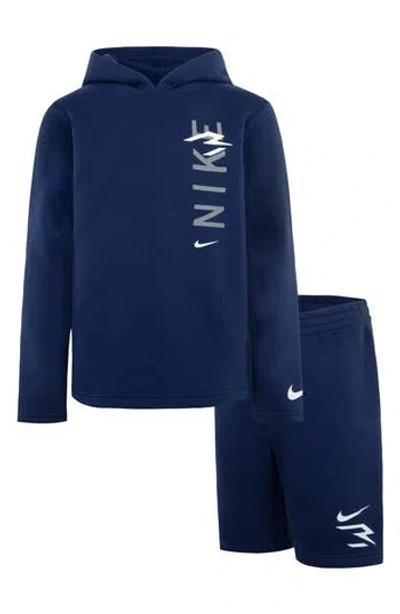 3 Brand Kids' Logo Pullover Hoodie & Shorts Set In U90midnigh