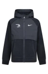 3 Brand Kids' Mixed Media Fleece Zip Hoodie In Anthracite