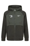 3 Brand Kids' Mixed Media Fleece Zip Hoodie In Cargo