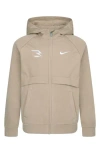 3 Brand Kids' Mixed Media Fleece Zip Hoodie In Hemp