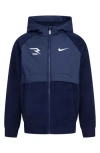 3 Brand Kids' Mixed Media Fleece Zip Hoodie In Midnight Navy