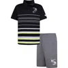 3 Brand Kids' Stripe Polo & Shorts Set (big Kid In Black