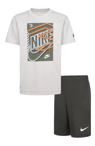 3 Brand Kids' Three X Three Dri-fit Tee & Shorts Set In Desert Sand