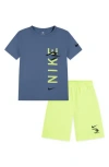 3 Brand Kids' Vertical Logo Graphic T-shirt & Shorts Set In 3brand Medium Blue
