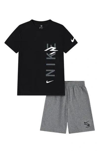 3 Brand Kids' Vertical Logo Graphic T-shirt & Shorts Set In Black