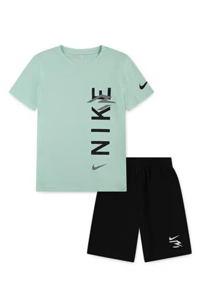 3 Brand Kids' Vertical Logo Graphic T-shirt & Shorts Set In Mint Foam