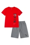 3 Brand Kids' Vertical Logo Graphic T-shirt & Shorts Set In University Red