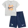 3 Brand Babies'  Littles Go Time Graphic T-shirt & Shorts Set In Light Grey Heather