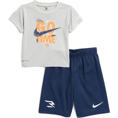 3 Brand Littles Go Time Graphic T-shirt & Shorts Set In Light Grey Heather