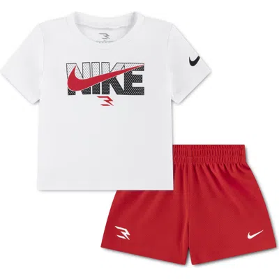 3 Brand Babies'  Swoosh Logo Graphic T-shirt & Shorts Set In Multi