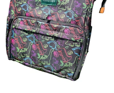 3 Little Dinos Neon Dino Diaper Backpack In Black