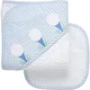 3 Marthas Babies'  Classic Adventures Applique Hooded Towel & Washcloth Set In Blue