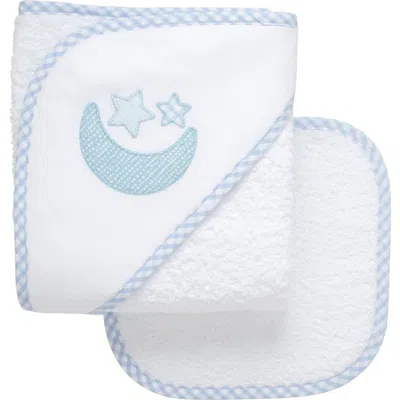 3 Marthas Babies'  Classic Adventures Applique Hooded Towel & Washcloth Set In Blue