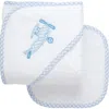 3 Marthas Babies'  Classic Adventures Applique Hooded Towel & Washcloth Set In Gray