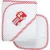 3 Marthas Babies'  Classic Adventures Applique Hooded Towel & Washcloth Set In Red