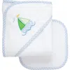 3 Marthas Babies'  Classic Adventures Applique Hooded Towel & Washcloth Set In Blue