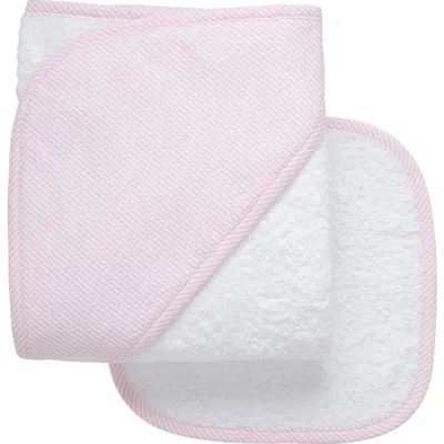 3 Marthas Kids'  Seersucker Stripe Hooded Towel & Washcloth Set In Pink