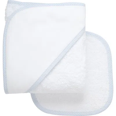 3 Marthas Kids'  Seersucker Stripe Trim Hooded Towel & Washcloth Set In White