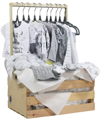 3 Stories Trading Baby Boys' 1st Year Baby Shower Gift Crate, 33-piece Set In Gray