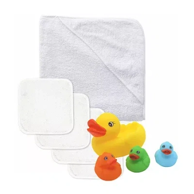3 Stories Trading Company Baby Bath Towel And Washcloths With Bath Toys 9-pc. In White