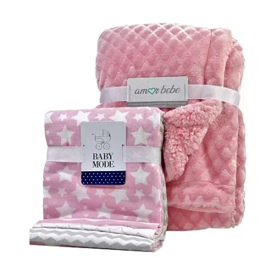 3 Stories Trading Company Baby Plush Blanket And Flannel Blankets In Pink