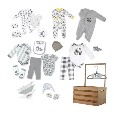 3 Stories Trading Company Baby Shower Gift Set Wardrobe Crate Unisex 33-pc. In Gray