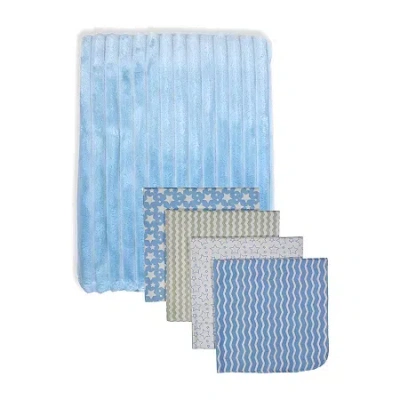 3 Stories Trading Company Baby Striped Blanket And 4 Receiving Blankets In Blue