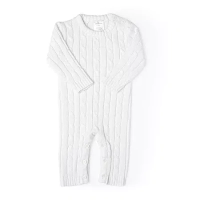 3 Stories Trading Company Baby Unisex Easy-on + Easy-off Round Neck Long Sleeve Jumpsuit In White