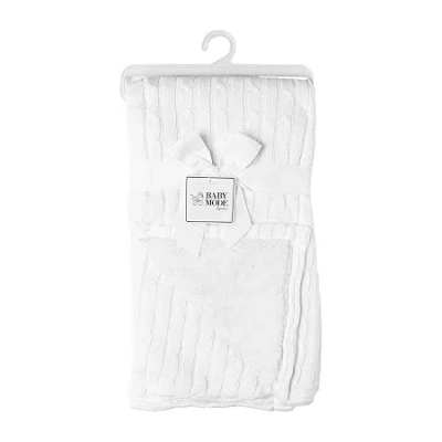 3 Stories Trading Company Cable Knit Sherpa Baby Blanket In White