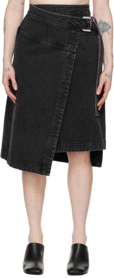 3.1 Phillip Lim / フィリップ リム Black Wrap Denim Midi Skirt In Washed Black